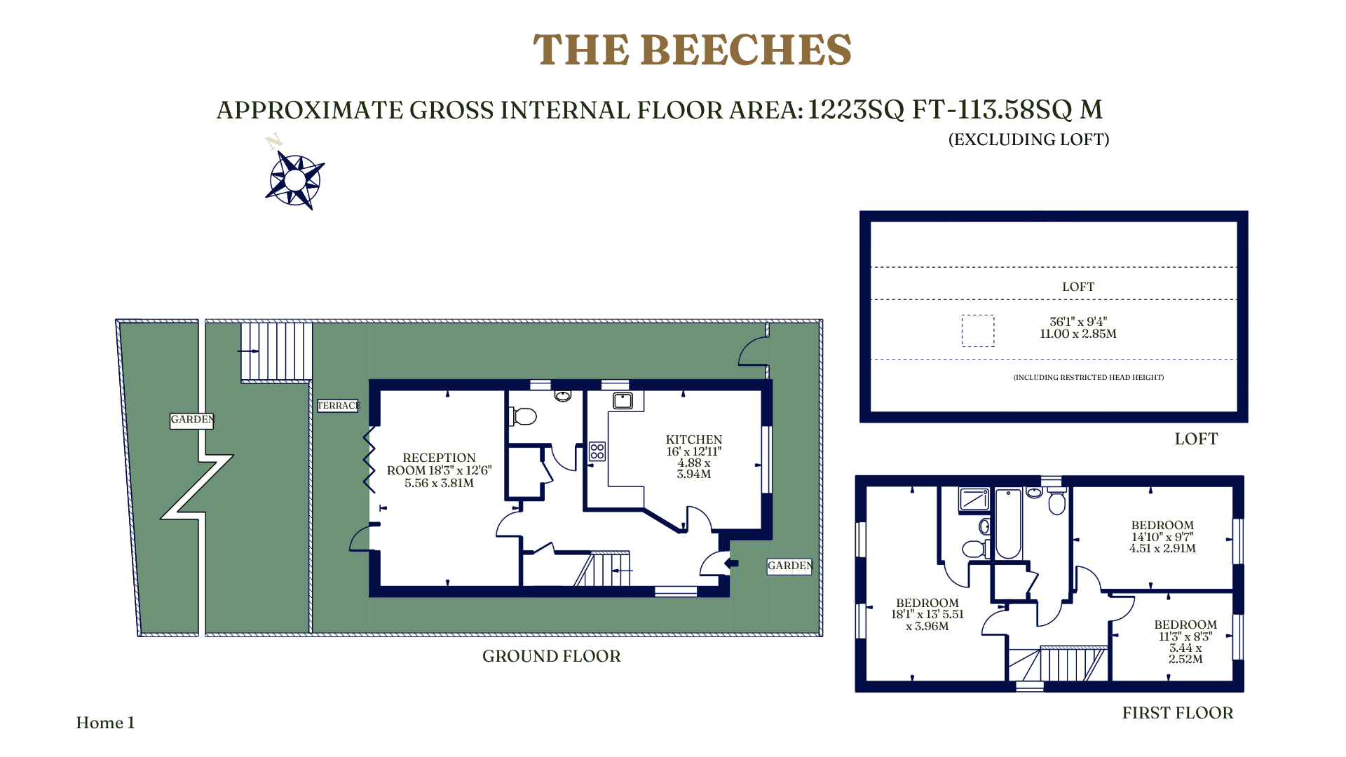 Ground floor, first floor and roof plan for Beech Avenue